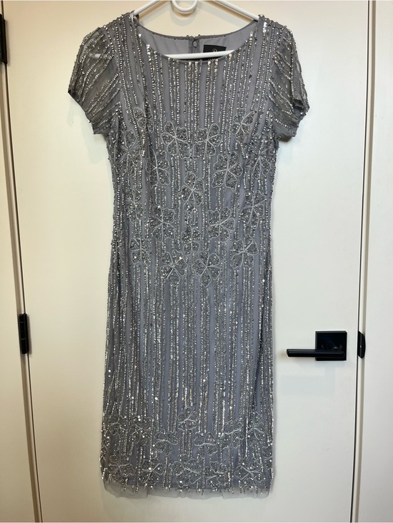 Adrianna Papell Dresses & Skirts - Adrianna Papell Silver Beaded Midi Dress